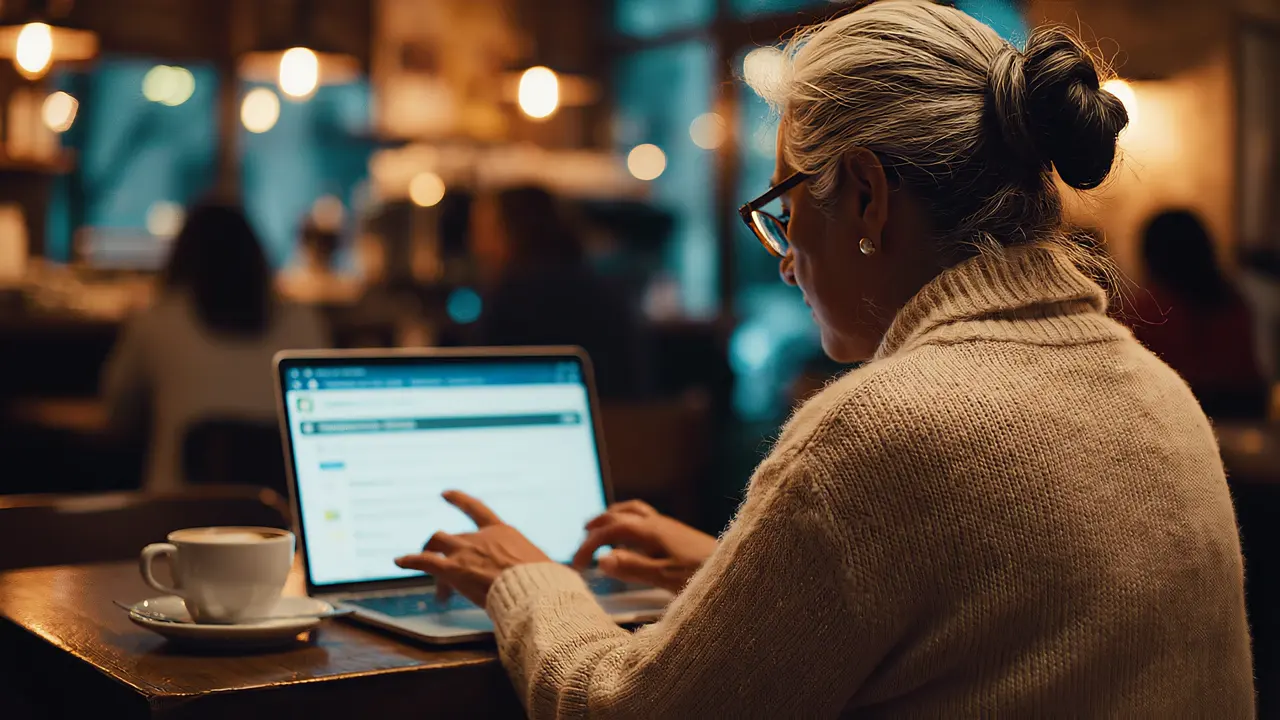 La pantalla de una laptop encendida en un escritorio de noche